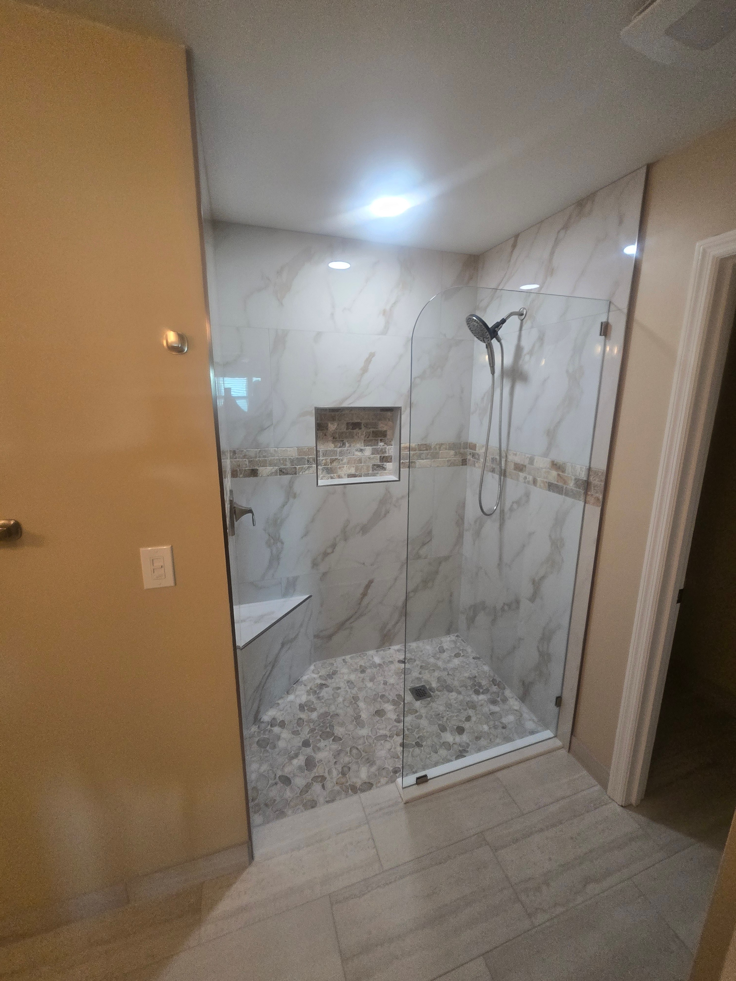 Finished glass shower remodel by C Level Remodeling